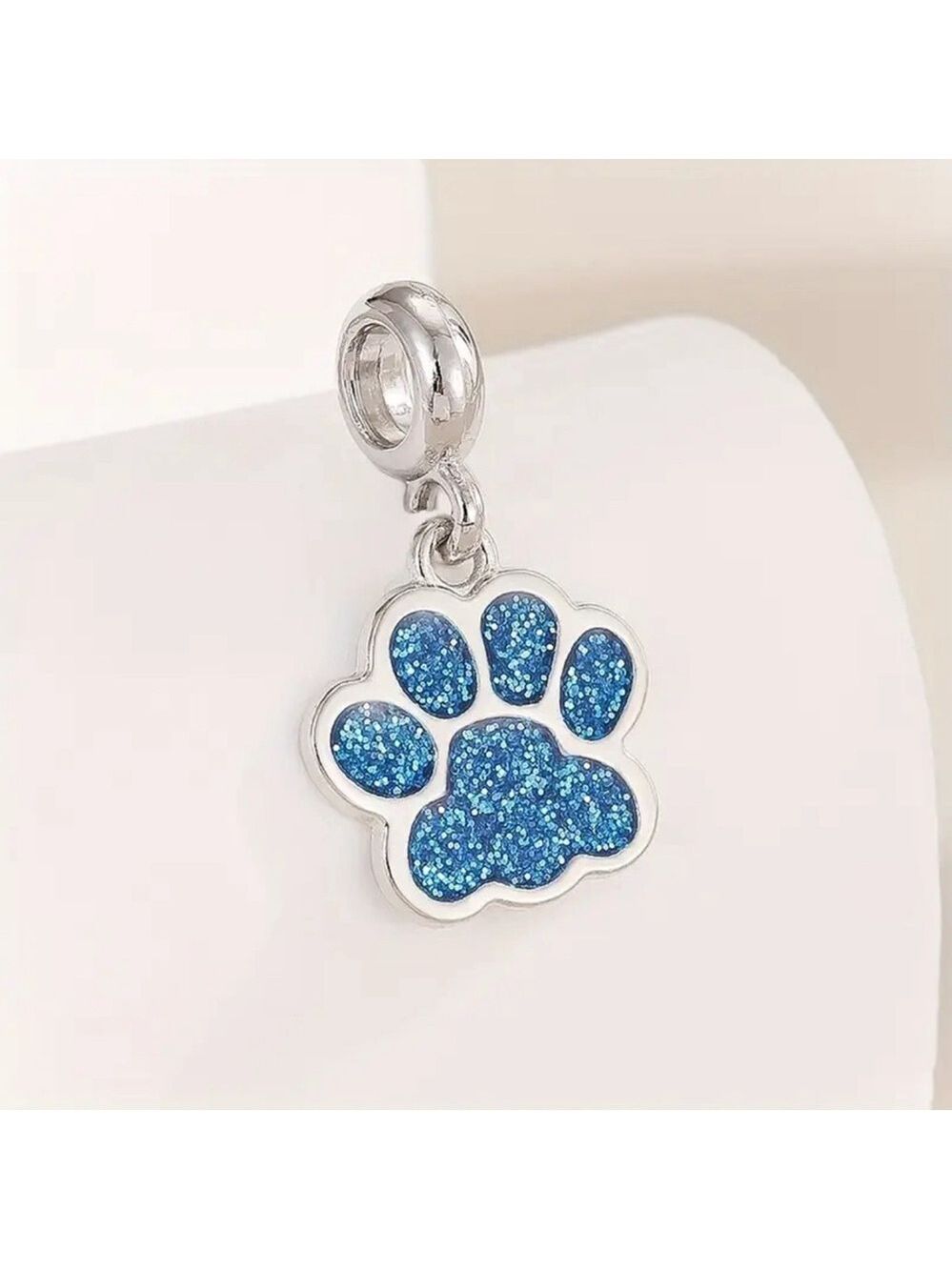 New Silver Blue Glitter Dog Paw Bracelet Charm